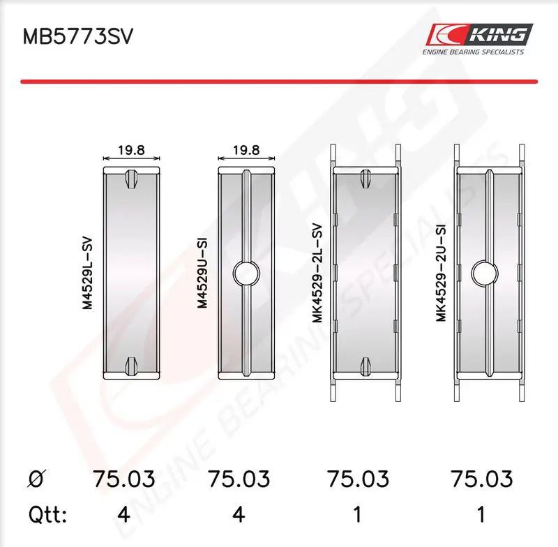 Crankshaft bearing set KING MB5773SV