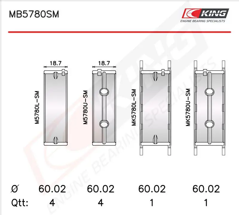 Crankshaft bearing set KING MB5780SM025