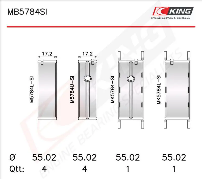 Crankshaft Bearing Set KING MB5784SI025