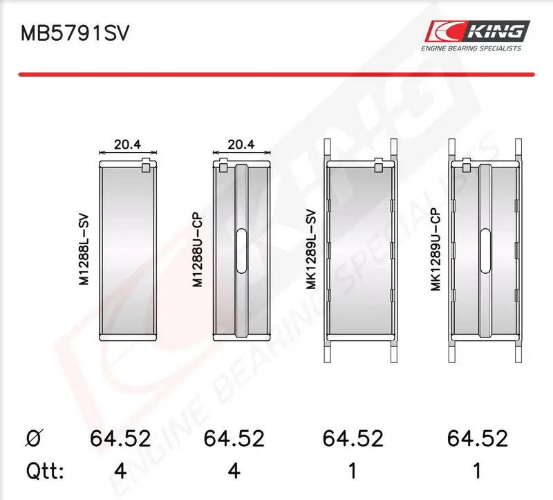 Crankshaft Bearing Set KING MB5791SV