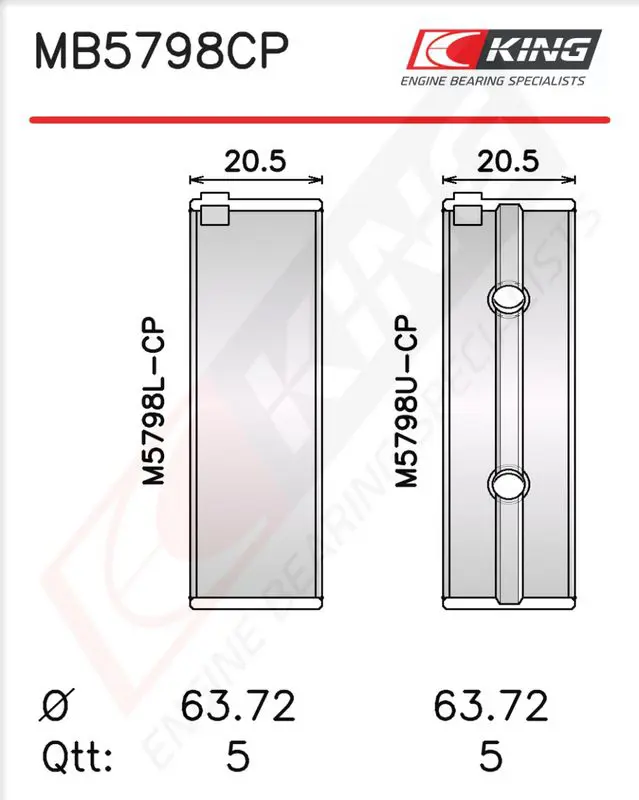 Kloķvārpstas gultņu komplekts KING MB5798CP