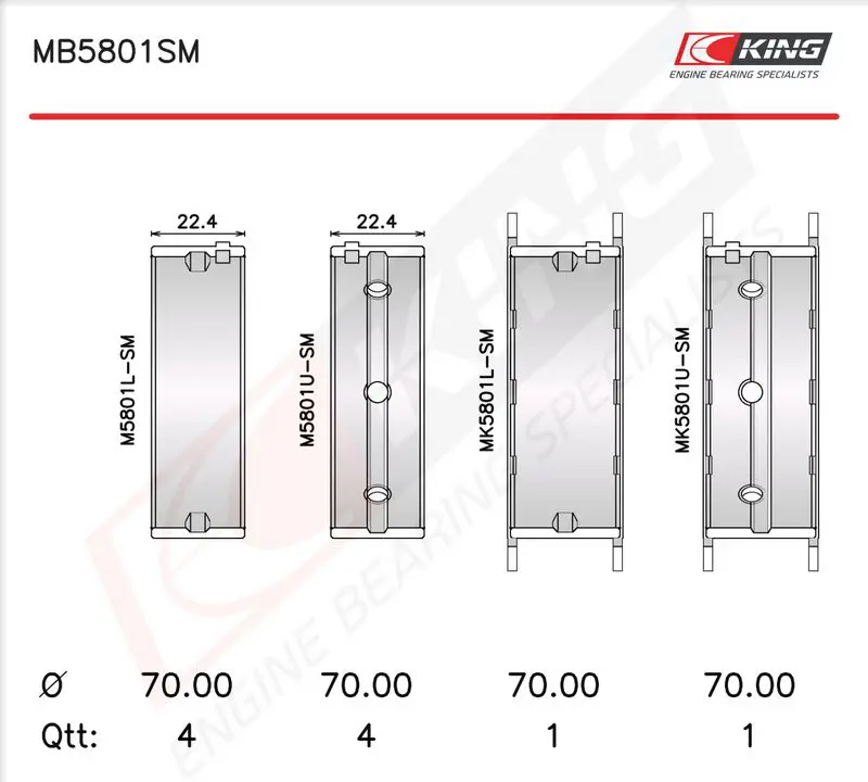 Crankshaft Bearing Set KING MB5801SM
