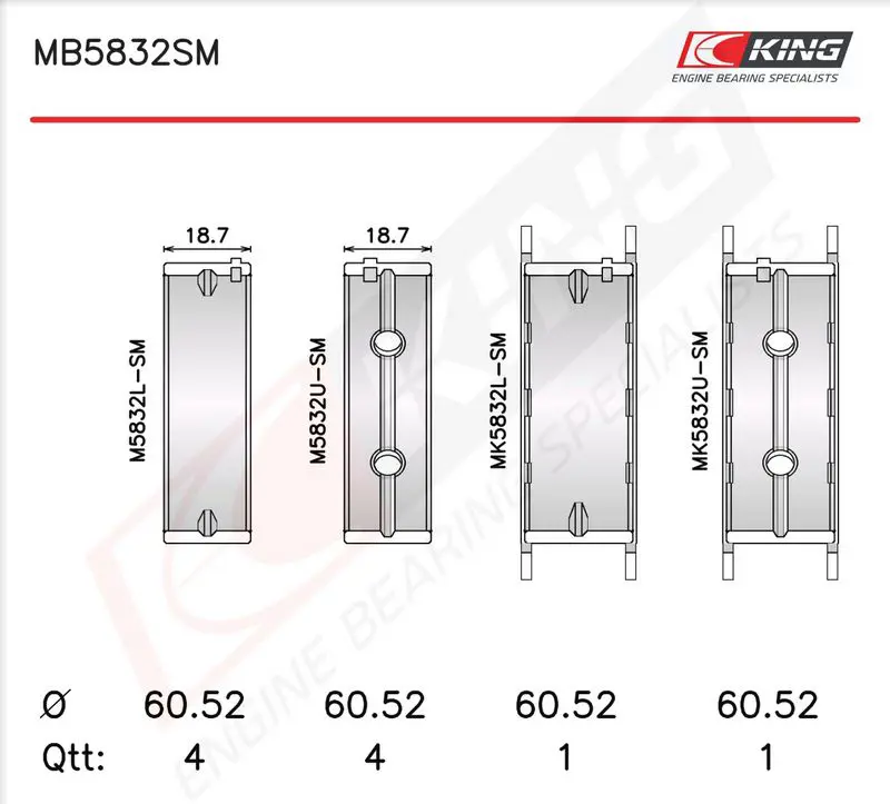 Crankshaft Bearing Set KING MB5832SM