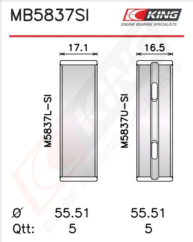 Crankshaft Bearing Set KING MB5837SI025