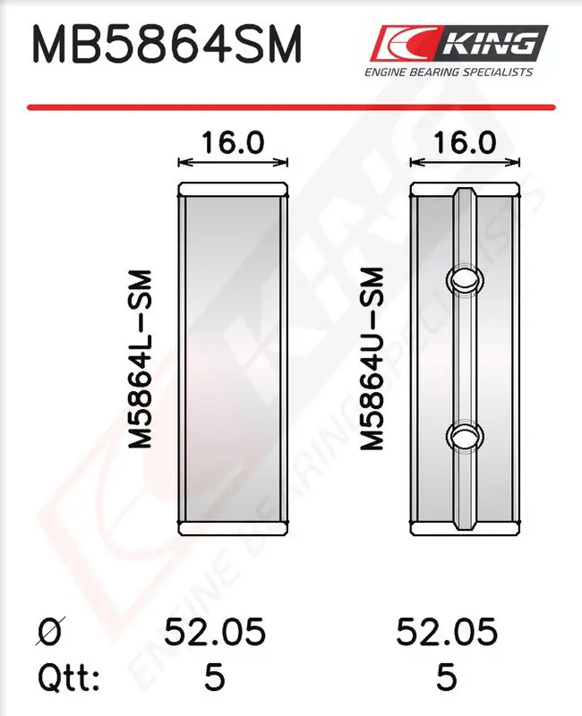 Crankshaft Bearing Set KING MB5864SM