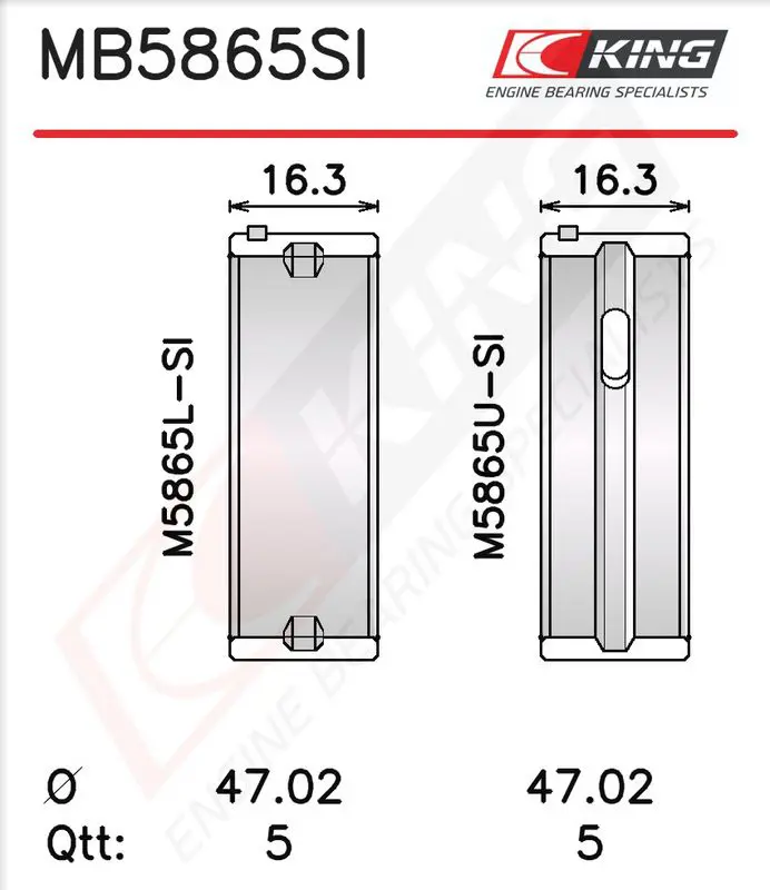 Crankshaft Bearing Set KING MB5865SI