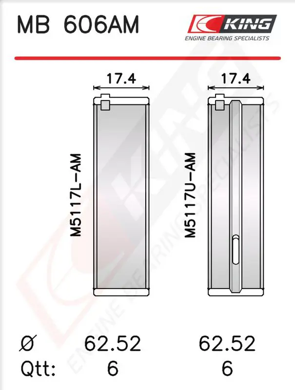 Kloķvārpstas gultņu komplekts KING MB606AM025