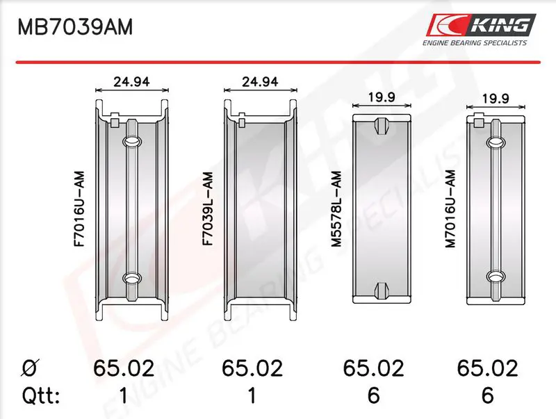 Kloķvārpstas gultņu komplekts KING MB7039AM