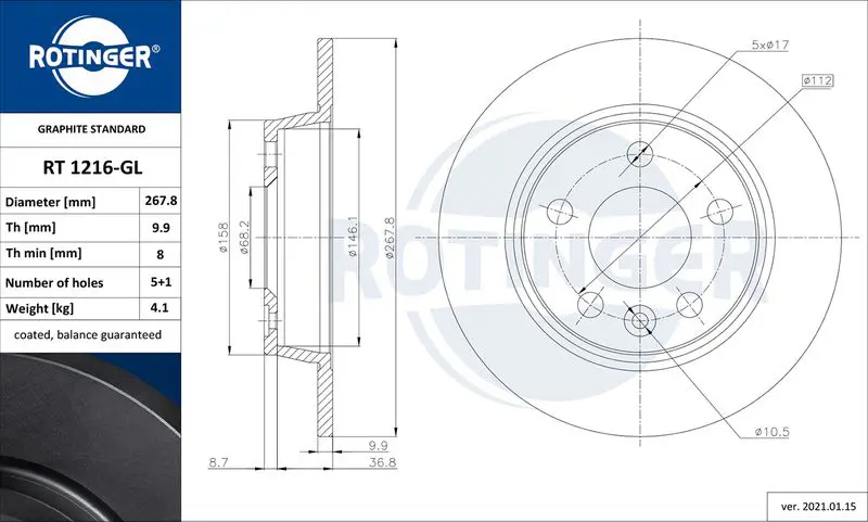 Brake disc ROTINGER RT1216GL