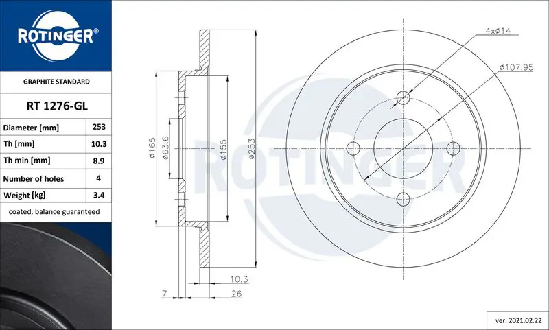 Brake disc ROTINGER RT1276GL