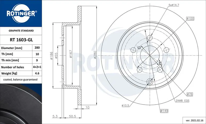Bremžu diski ROTINGER RT1603GL