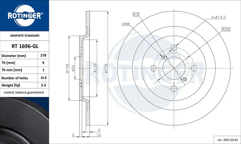 Brake disc ROTINGER RT1696GL