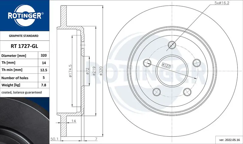 Brake disc ROTINGER RT1727GL