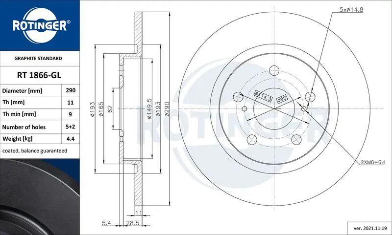 Brake disc ROTINGER RT1866GL