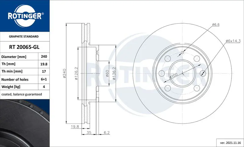 Brake disc ROTINGER RT20065GL