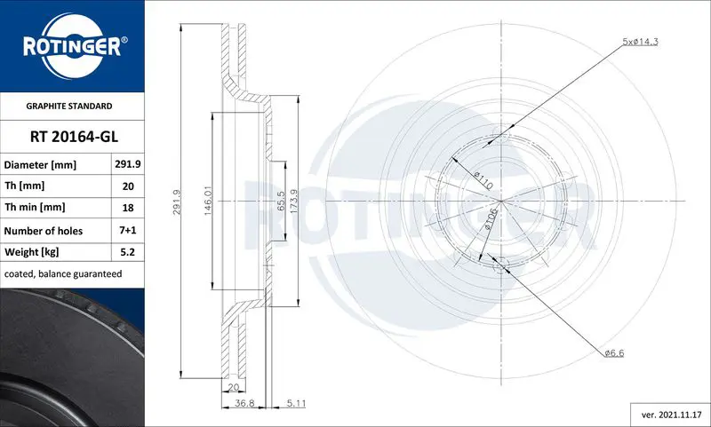 Brake disc ROTINGER RT20164GL