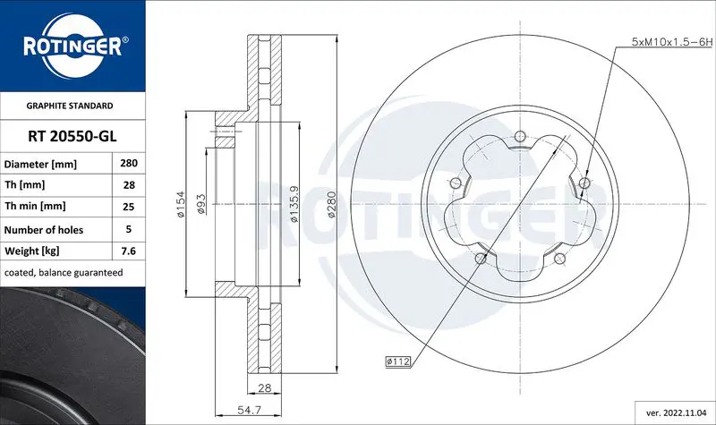 Brake disc ROTINGER RT20550GL