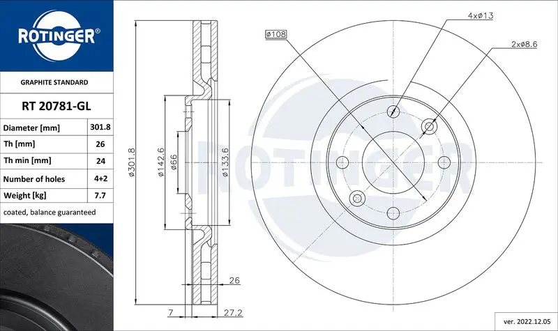 Bremžu diski ROTINGER RT20781GL