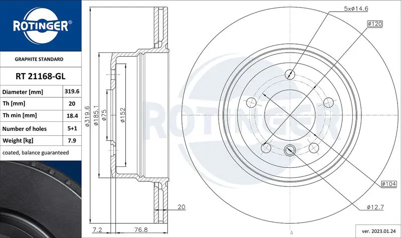 Bremžu diski ROTINGER RT21168GL