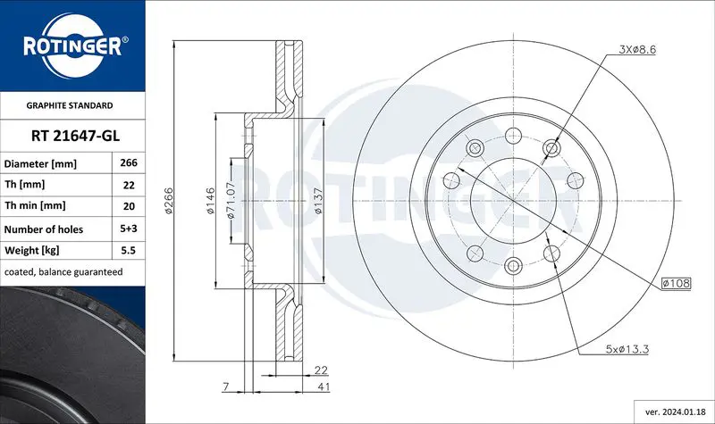 Brake Disc ROTINGER RT21647GL