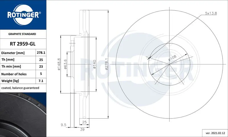Brake disc ROTINGER RT2959GL