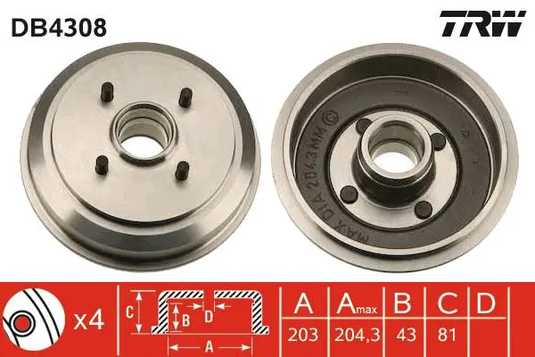 Bremžu trumulis TRW DB4308