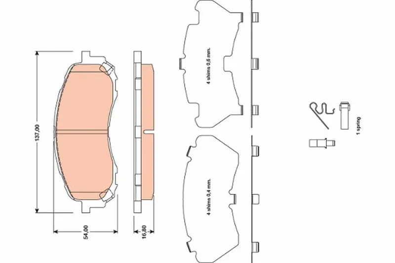 Bremžu uzliku kompl., Disku bremzes TRW