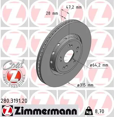 Bremžu diski ZIMMERMANN 280319120