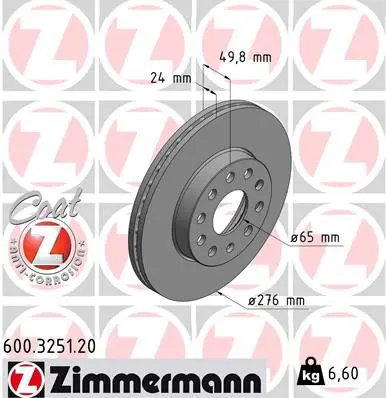 Bremžu diski ZIMMERMANN 600325120