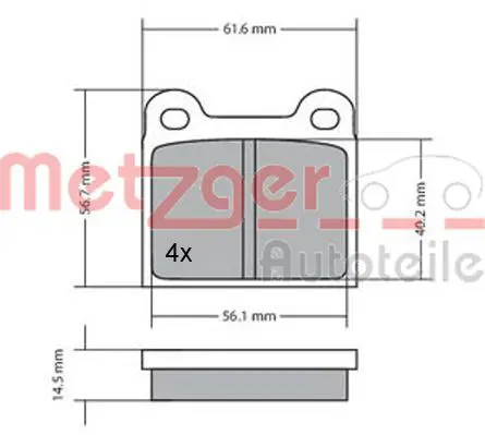 Handler.Part Brake pad set, disc brake METZGER 1170003 1