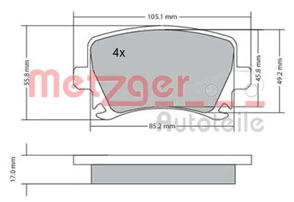 Handler.Part Brake pad set, disc brake METZGER 1170005 1