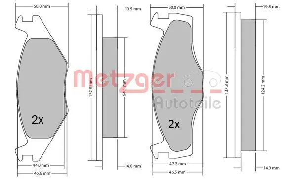 Handler.Part Brake pad set, disc brake METZGER 1170033 1