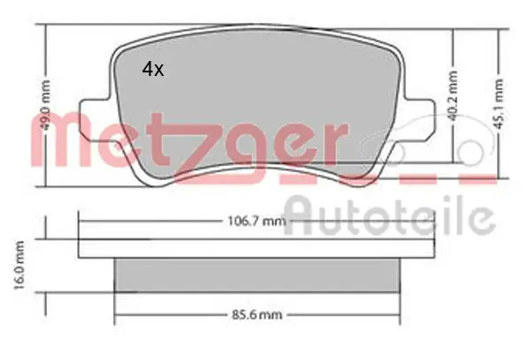 Handler.Part Brake pad set, disc brake METZGER 1170056 1