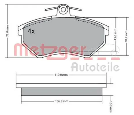 Handler.Part Brake pad set, disc brake METZGER 1170095 1