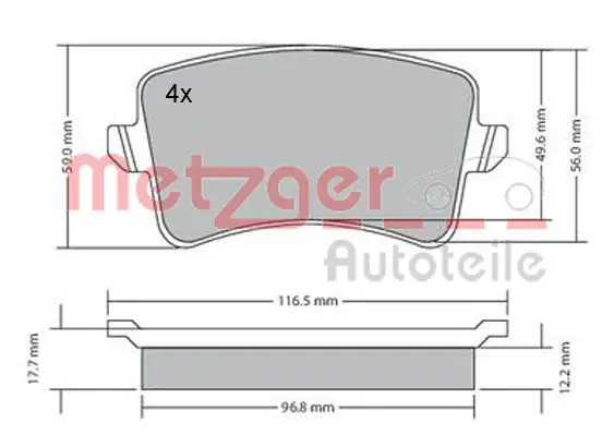 Handler.Part Brake pad set, disc brake METZGER 1170113 1