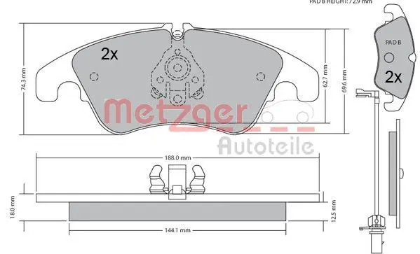 Handler.Part Brake pad set, disc brake METZGER 1170127 1