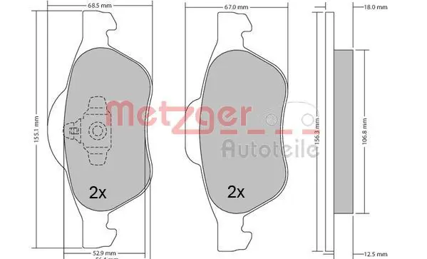 Handler.Part Brake pad set, disc brake METZGER 1170155 1