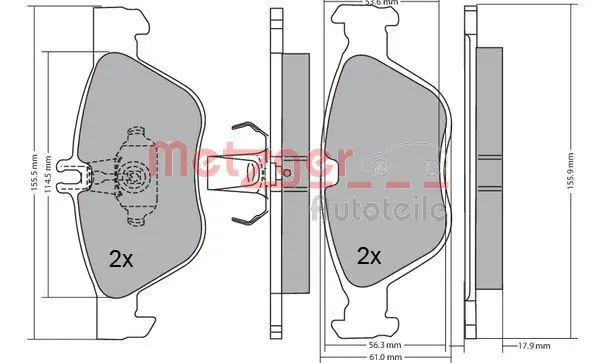 Handler.Part Brake pad set, disc brake METZGER 1170162 1