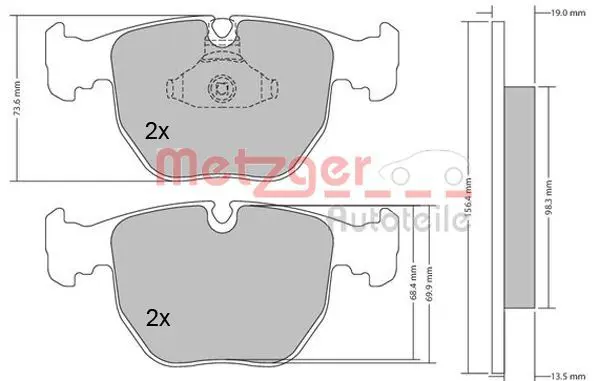 Handler.Part Brake pad set, disc brake METZGER 1170238 1