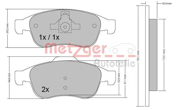 Handler.Part Brake pad set, disc brake METZGER 1170265 1