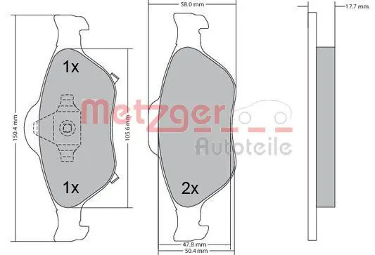 Handler.Part Brake pad set, disc brake METZGER 1170287 1