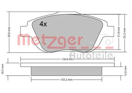 Handler.Part Brake pad set, disc brake METZGER 1170326 1