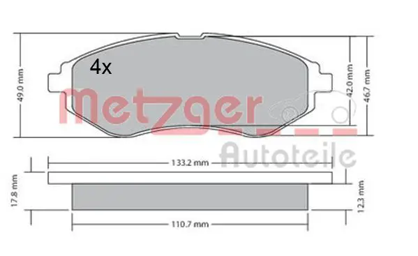 Handler.Part Brake pad set, disc brake METZGER 1170404 1