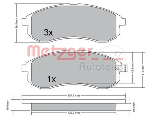 Handler.Part Brake pad set, disc brake METZGER 1170406 1