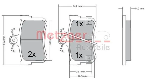 Handler.Part Brake pad set, disc brake METZGER 1170447 1