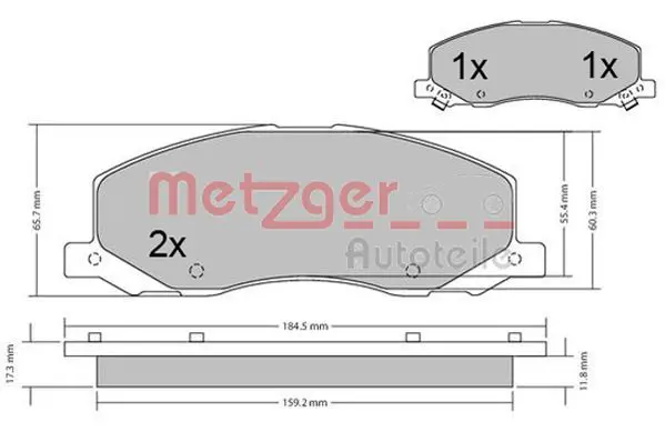 Handler.Part Brake pad set, disc brake METZGER 1170468 1