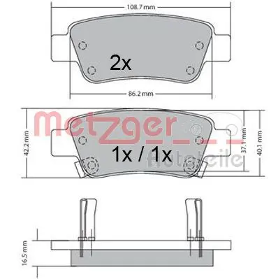 Handler.Part Brake pad set, disc brake METZGER 1170508 1