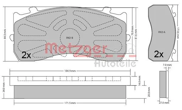 Handler.Part Brake pad set, disc brake METZGER 1170525 1