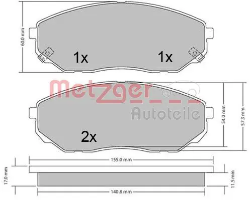 Handler.Part Brake pad set, disc brake METZGER 1170539 1