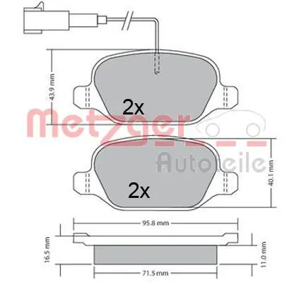 Handler.Part Brake pad set, disc brake METZGER 1170555 1